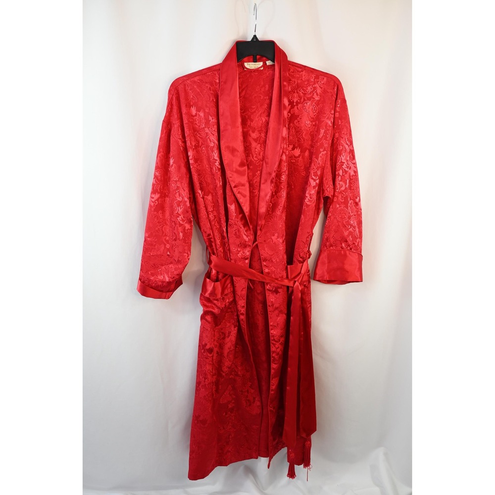Vintage Victoria Secret Gold Label Red Satin Jacquard Tassel Robe M/L